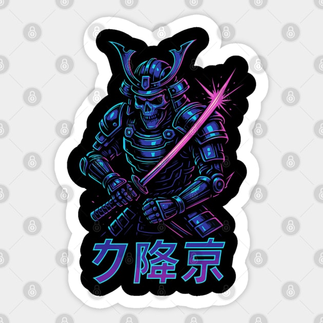 Cyberpunk Samurai Skeleton – Neon Armor Vector – Katana Warrior Streetwear Graphic Sticker by Urbanprint
